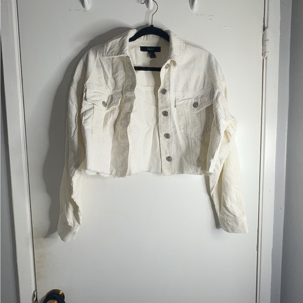 Forever 21 Cream/White Cropped Jean Jacket